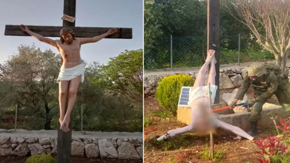 جندي إسرائيلي يحطم تمثالاً للمسيح في لبنان.. وتل أبيب تعتذر