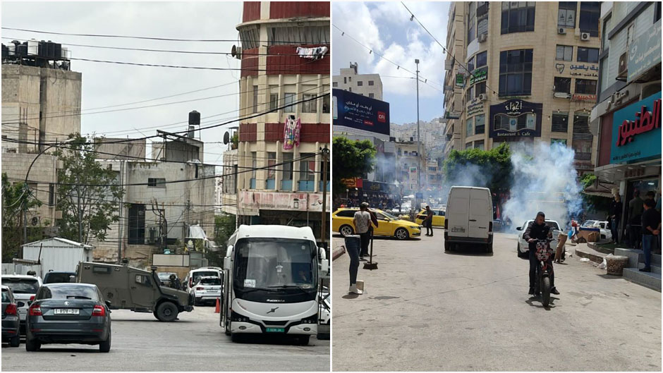 فيديو: إطلاق قنابل الغاز والصوت وسط مدينة نابلس